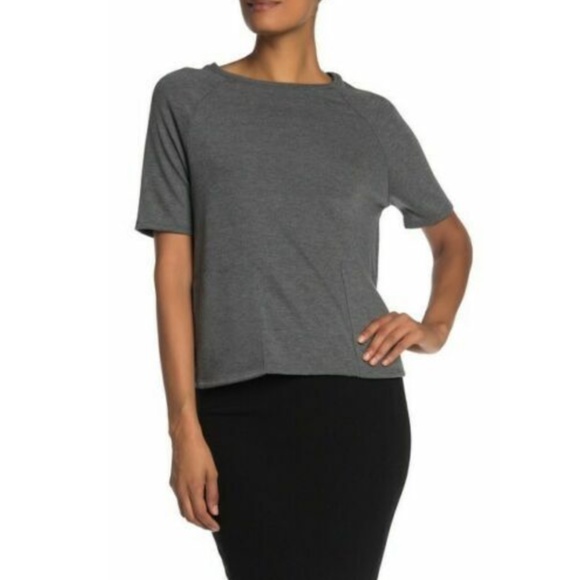 Go Couture Tops - Go Couture Womens Elbow Sleeve Pullover Top in Charcoal Gray with Pocket…